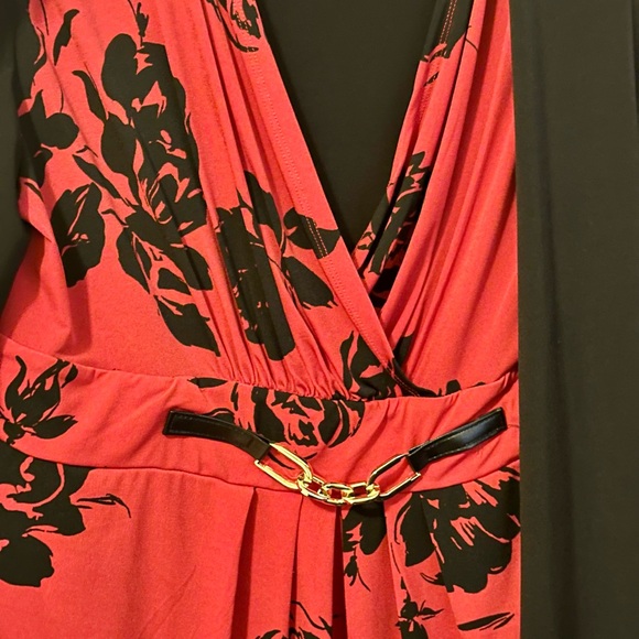 Jaclyn Smith Collection XL Red Black Floral Faux Wrap Dress Overlay Cardigan - Picture 12 of 16